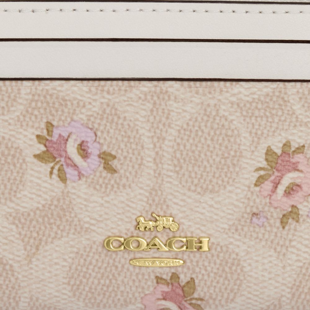 Coach Mini Skinny Id Case In Signature Canvas With Floral Print Gold Sand Multi