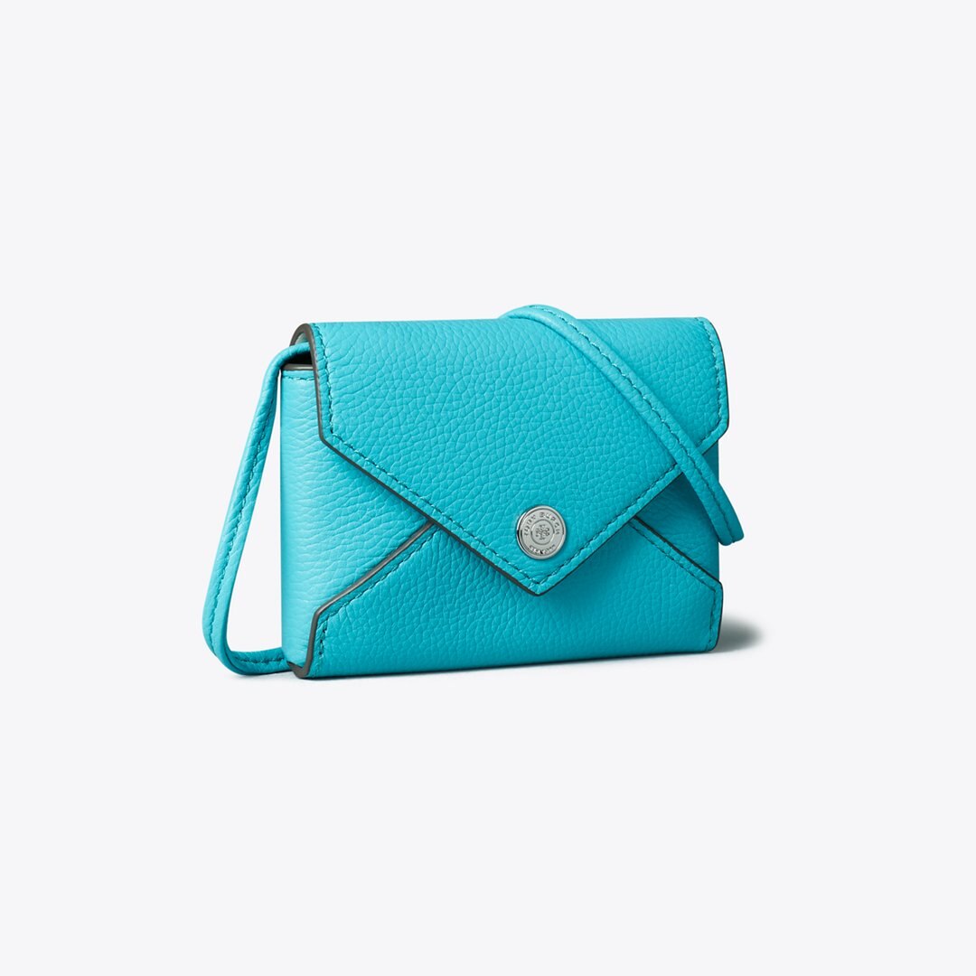 Tory Burch Card Case Lanyard Soft Turquoise