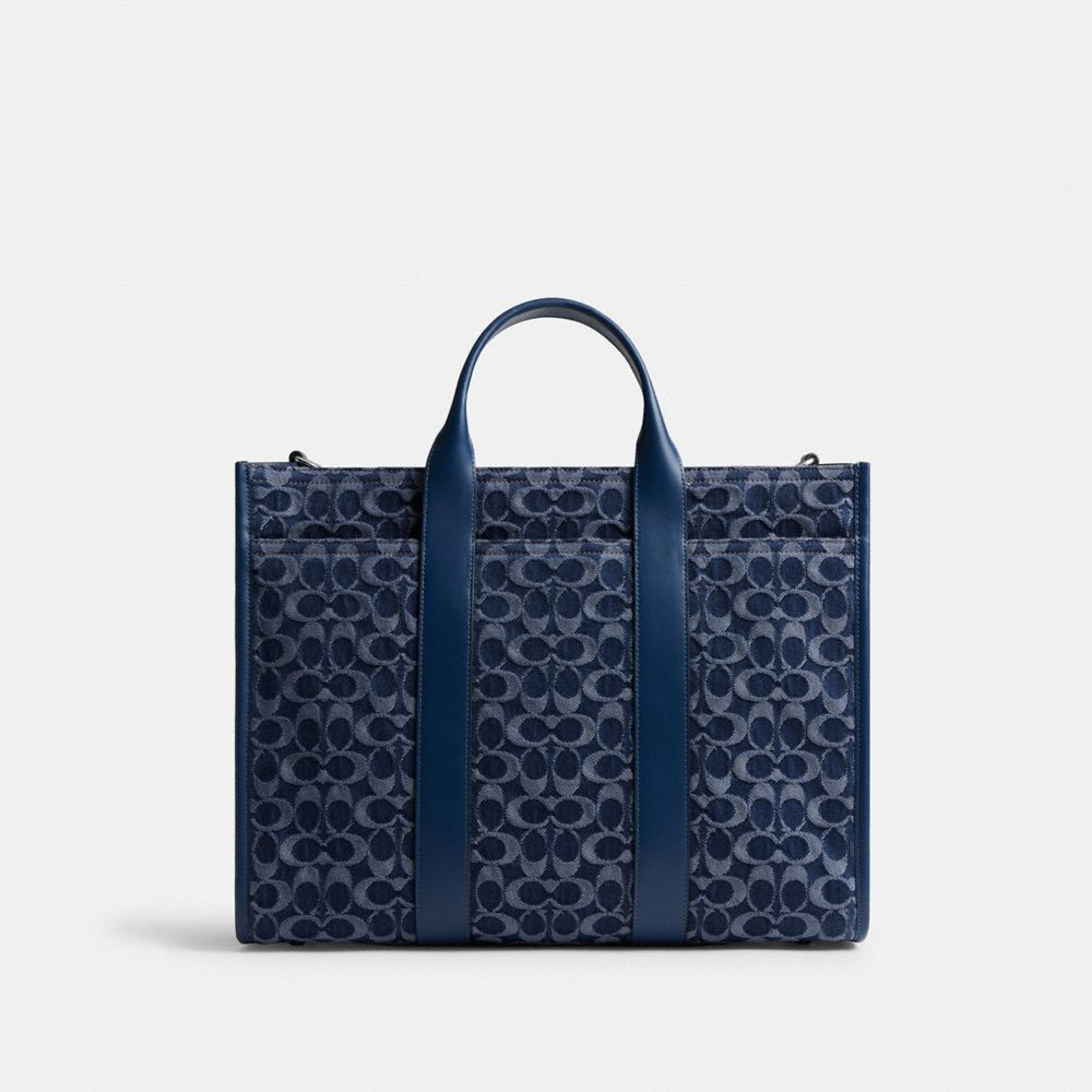 Coach Wesley Tote In Signature Denim Deep Blue