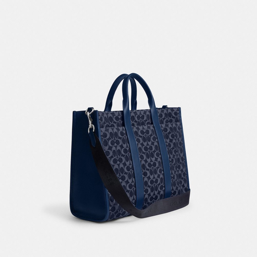 Coach Wesley Tote In Signature Denim Deep Blue