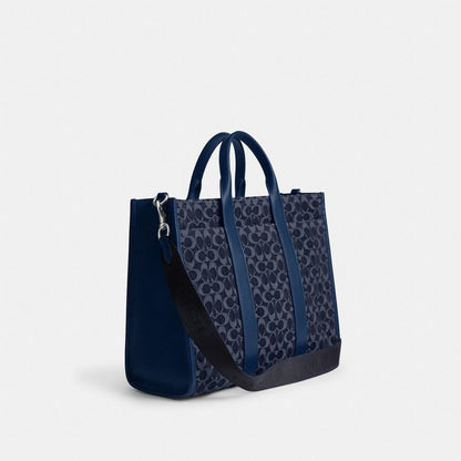Coach Wesley Tote In Signature Denim Deep Blue