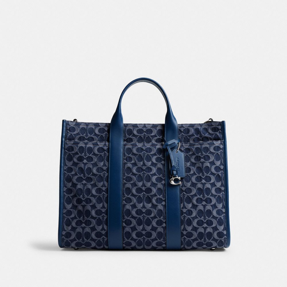 Coach Wesley Tote In Signature Denim Deep Blue