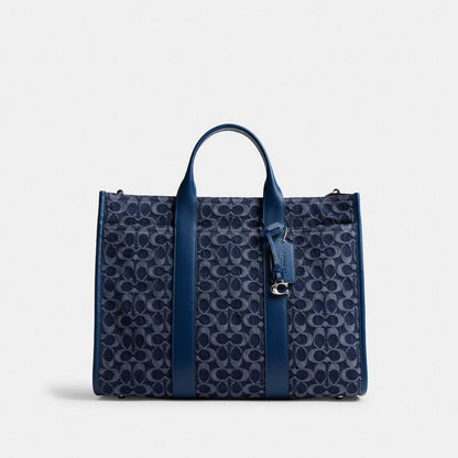 Coach Wesley Tote In Signature Denim Deep Blue