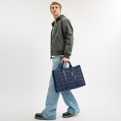 Coach Wesley Tote In Signature Denim Deep Blue
