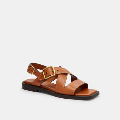 Coach Archival Buckle Flat Sandal Cognac
