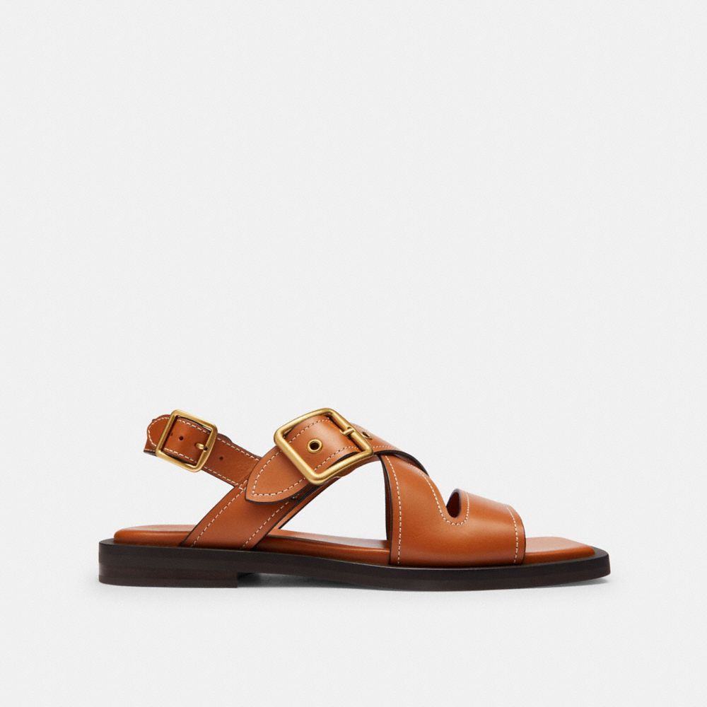 Coach Archival Buckle Flat Sandal Cognac