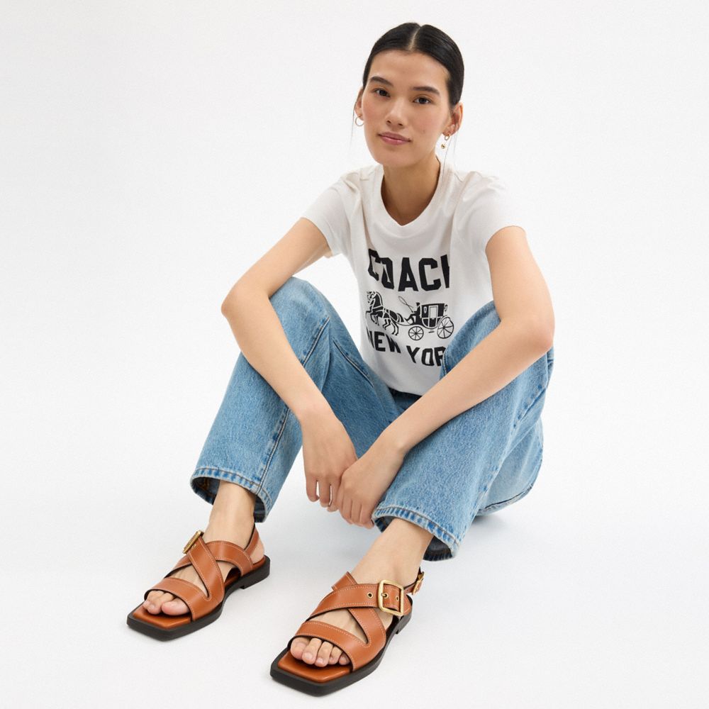 Coach Archival Buckle Flat Sandal Cognac