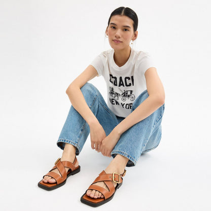 Coach Archival Buckle Flat Sandal Cognac