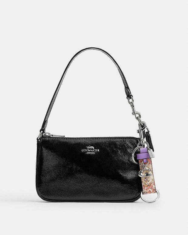 Trigger Snap Bag Charm With Floral Print Signature Canvas-Silver-Sand Multi Signature Canvas-Silver-Sand Multi