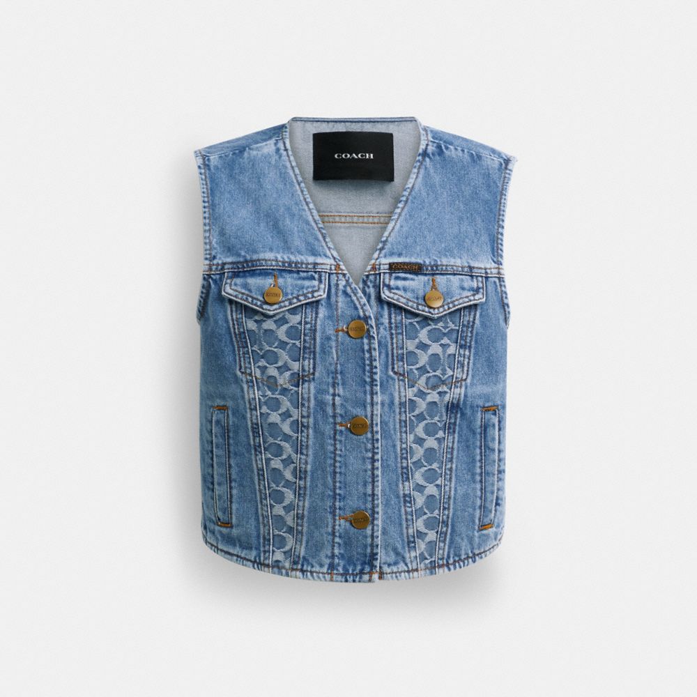 Coach Denim Vest In Organic Cotton Blue