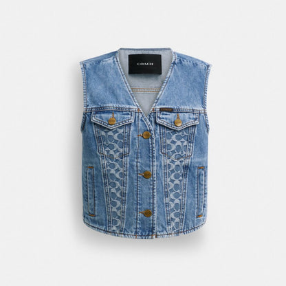 Coach Denim Vest In Organic Cotton Blue