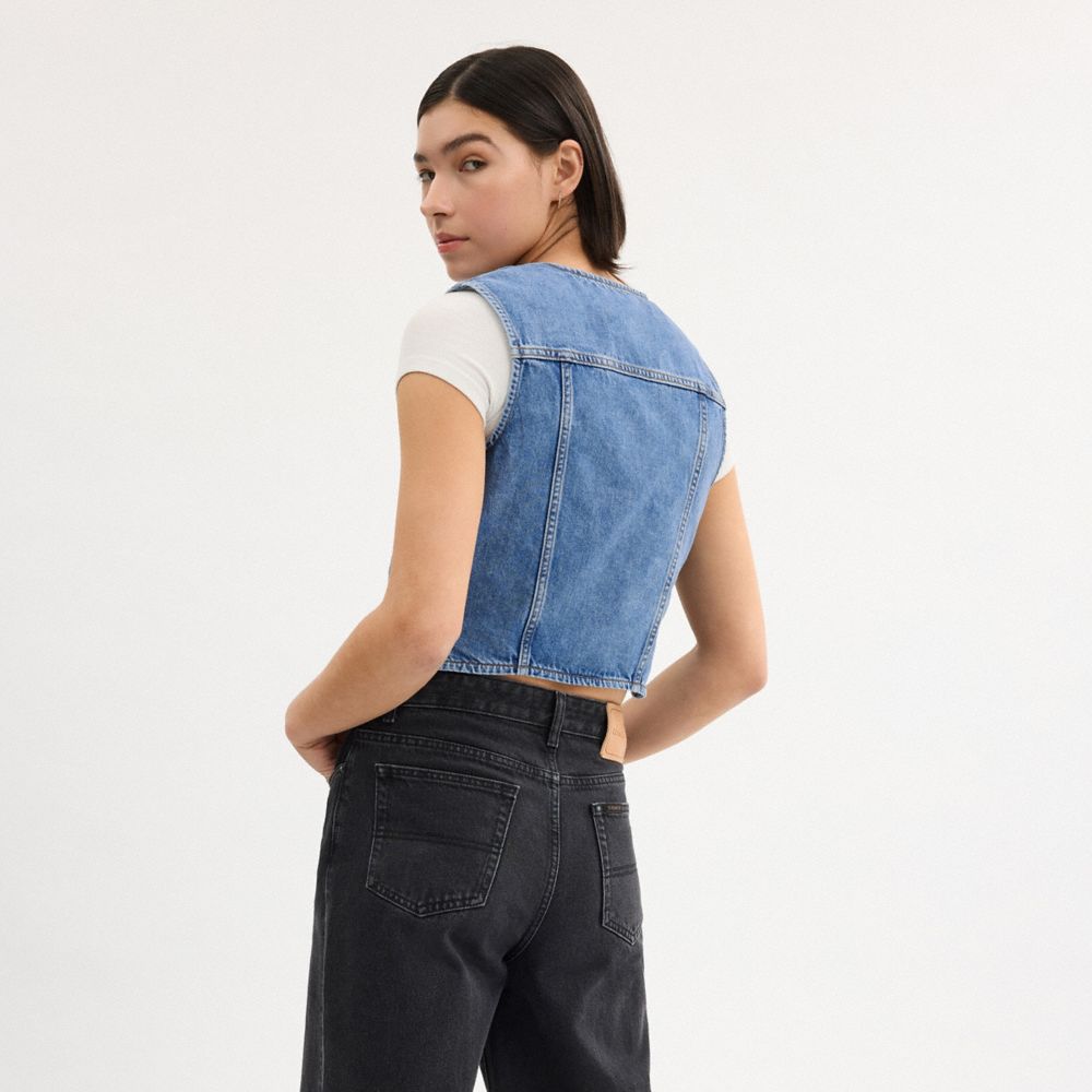 Coach Denim Vest In Organic Cotton Blue