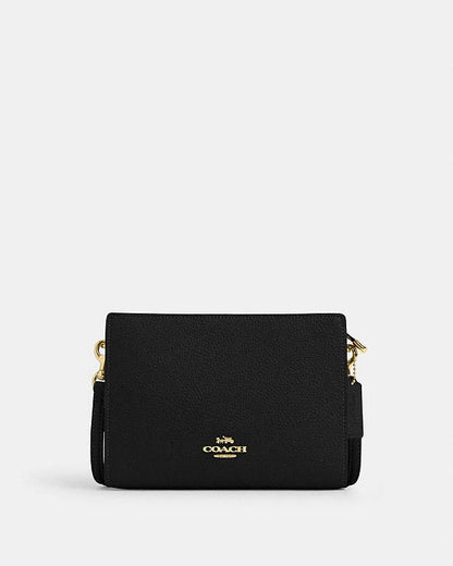 Slim Crossbody Bag Pebbled Leather-Gold-Black Pebbled Leather-Gold-Black