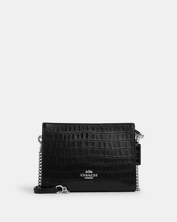 Slim Crossbody Bag Novelty Leather-Silver-Black Novelty Leather-Silver-Black