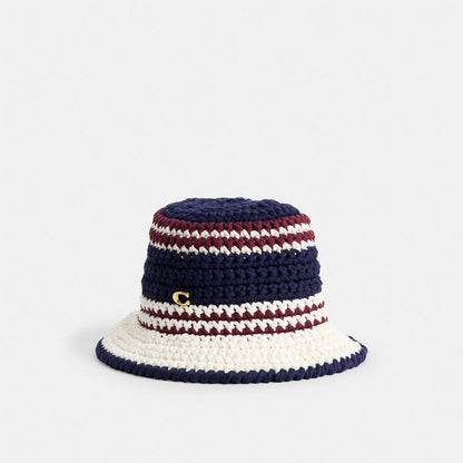 Coach Stripe Crochet Bucket Hat Navy Multi