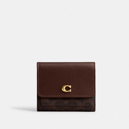 Coach Mila Small Flap Wallet In Signature Canvas Brass Maple
