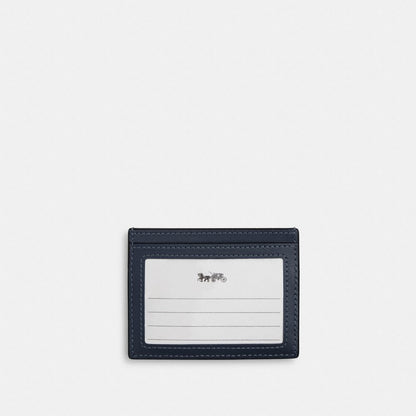 Coach Slim Id Card Case In Regenerative Cotton With Quilting Gold Indigo