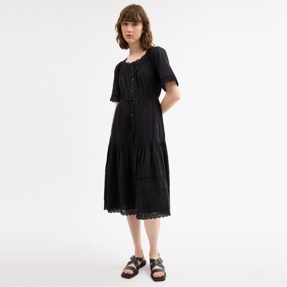Coach Crochet Trim Dress Black