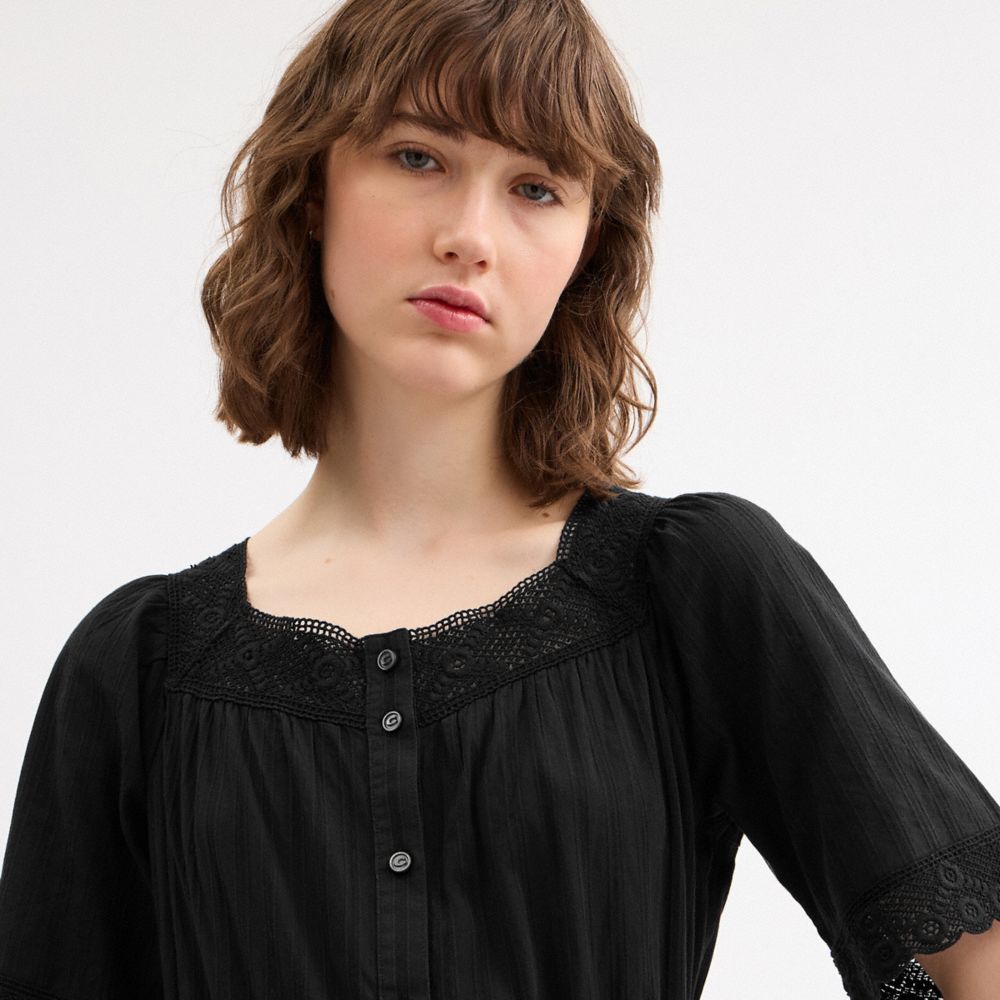 Coach Crochet Trim Dress Black