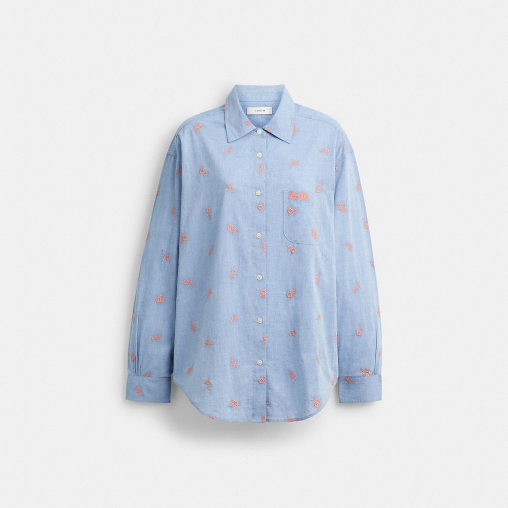 Coach Floral Embroidery Shirt Blue