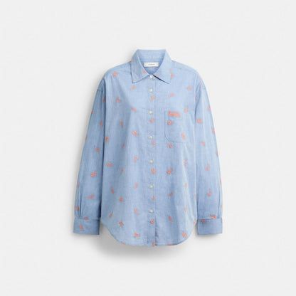 Coach Floral Embroidery Shirt Blue