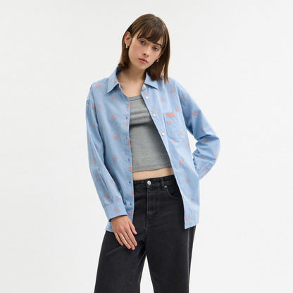 Coach Floral Embroidery Shirt Blue