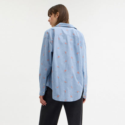 Coach Floral Embroidery Shirt Blue