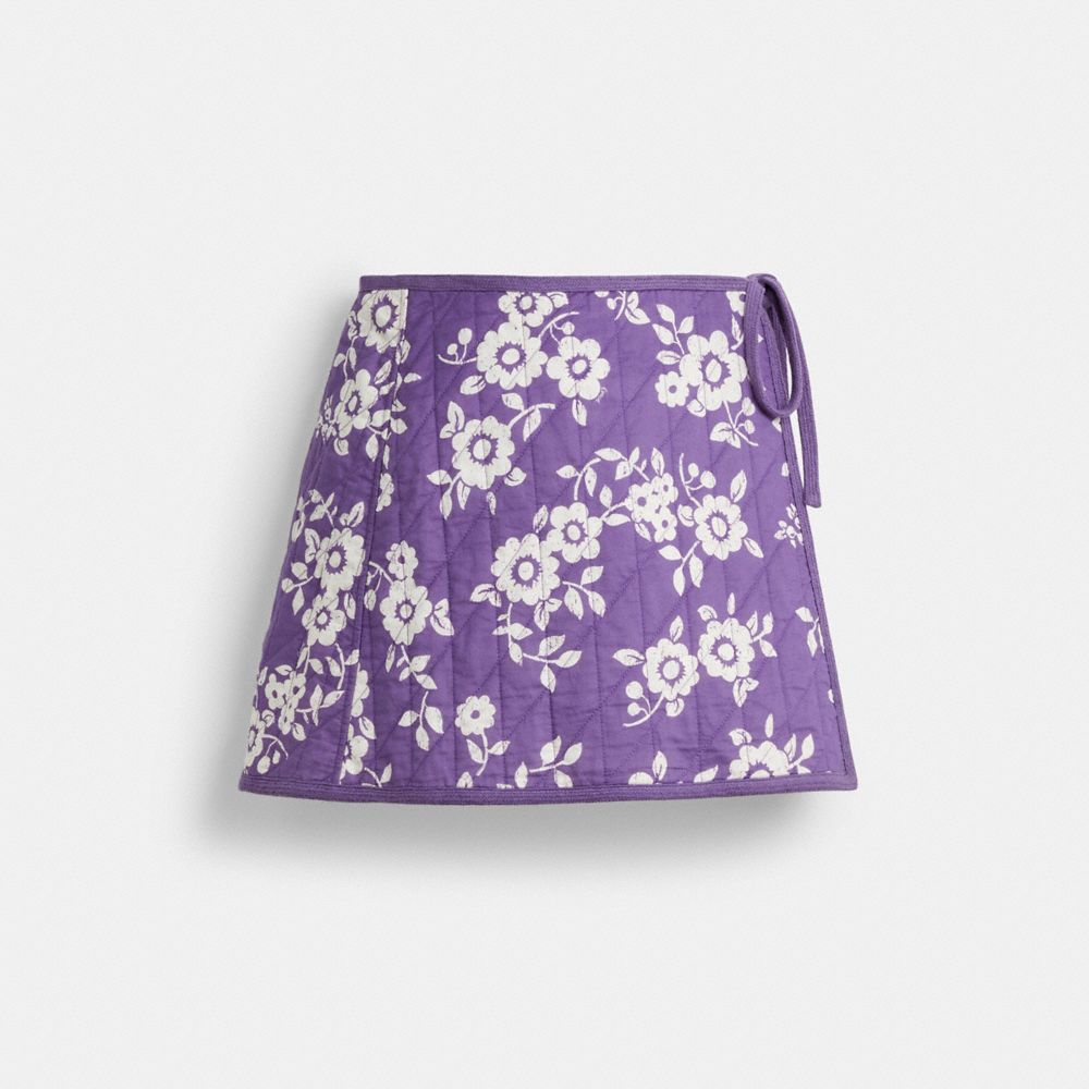 Coach Quilted Floral Wrap Skirt Purple Multi