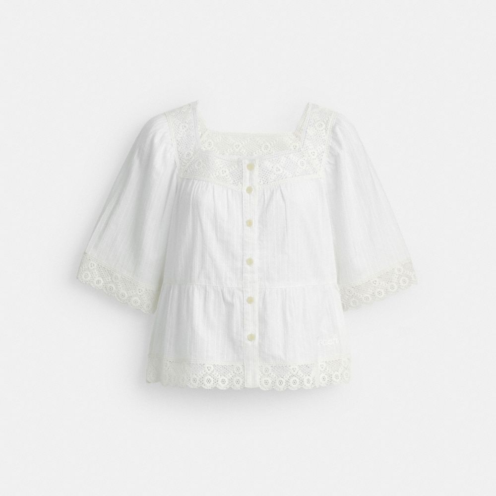 Coach Crochet Trim Top White