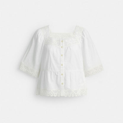 Coach Crochet Trim Top White