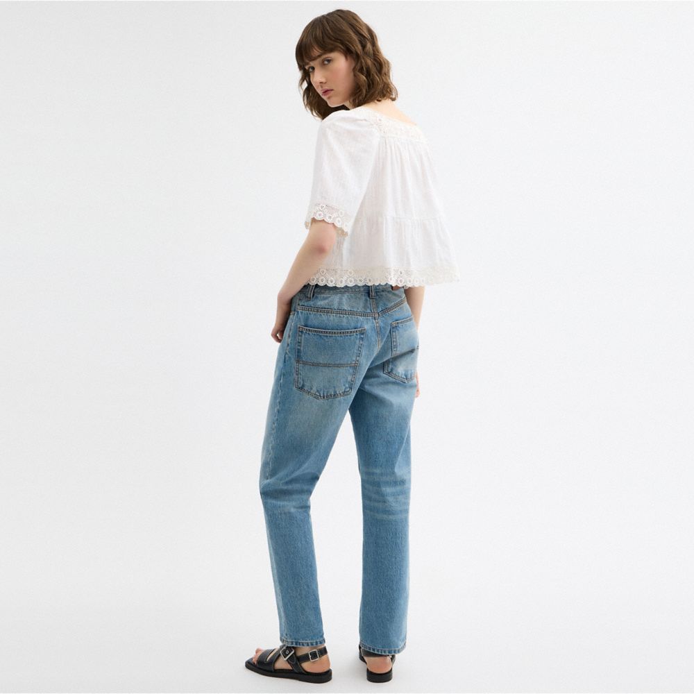 Coach Crochet Trim Top White