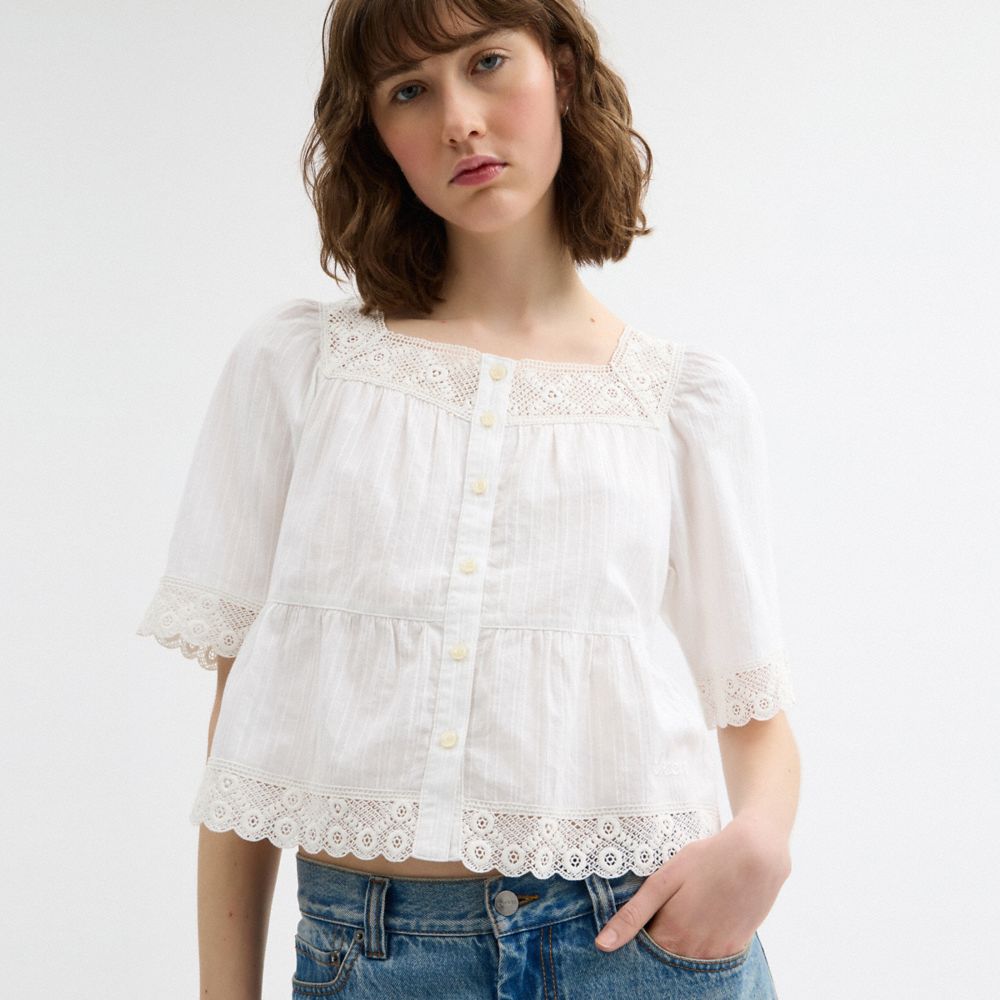 Coach Crochet Trim Top White