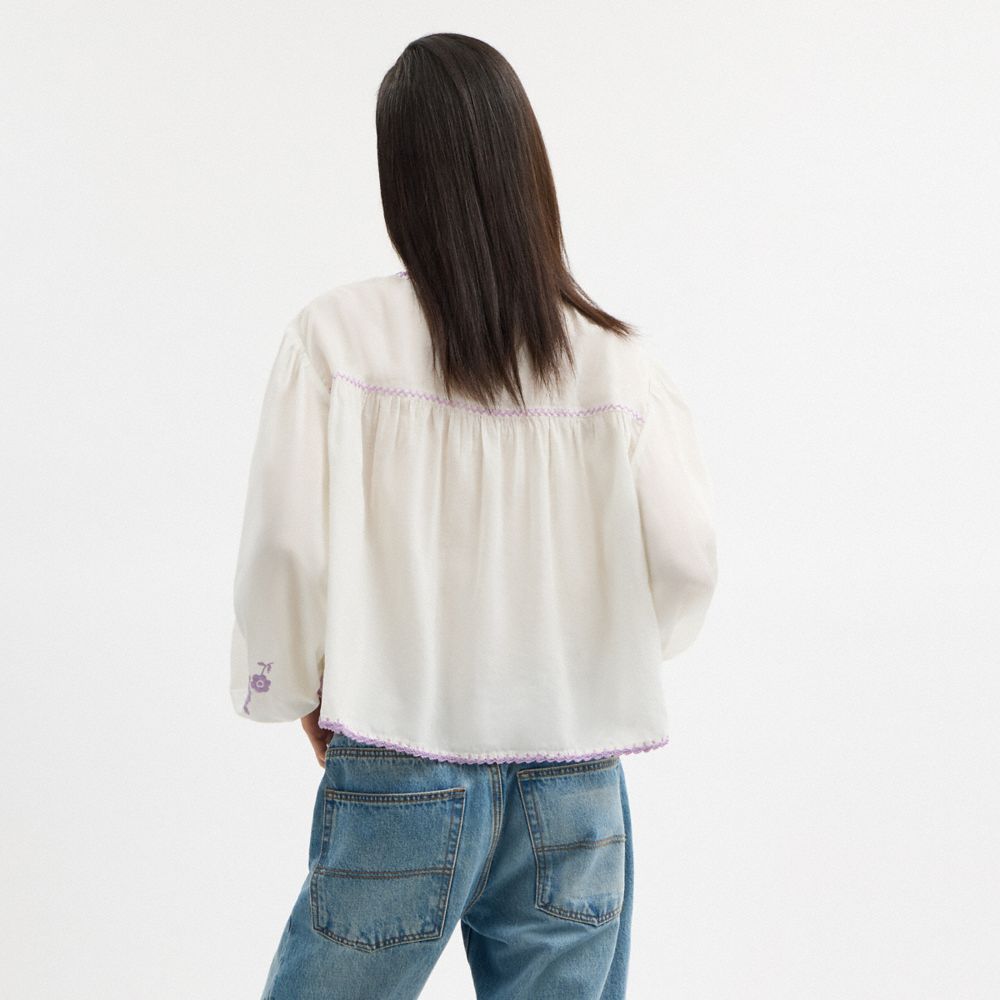 Coach Floral Embroidered Blouse White