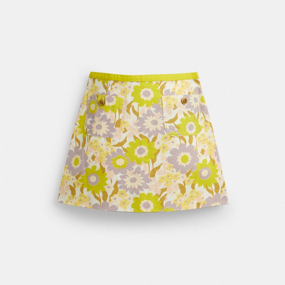 Coach Cotton Canvas Mini Skirt In Regenerative Cotton Yellow Floral