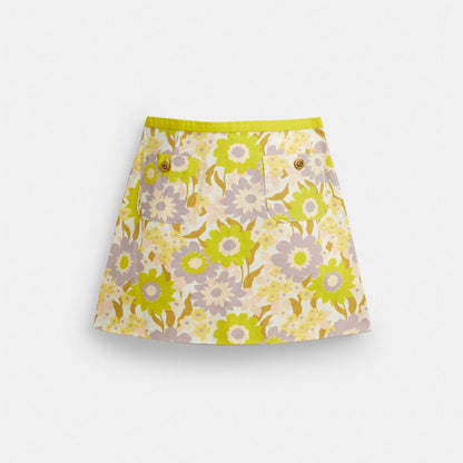 Coach Cotton Canvas Mini Skirt In Regenerative Cotton Yellow Floral