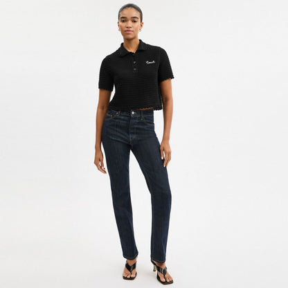 Coach Knit Cropped Polo Black