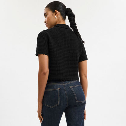 Coach Knit Cropped Polo Black