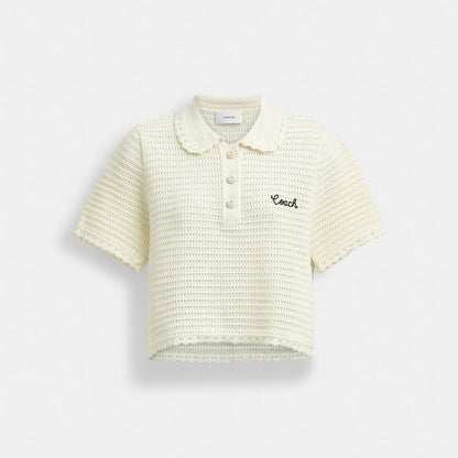 Coach Knit Cropped Polo Cream