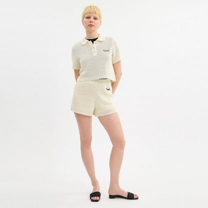 Coach Knit Cropped Polo Cream