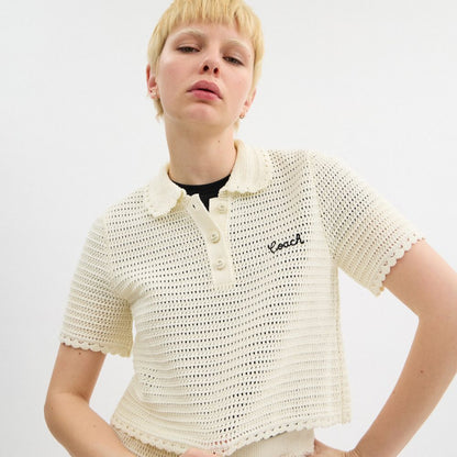 Coach Knit Cropped Polo Cream