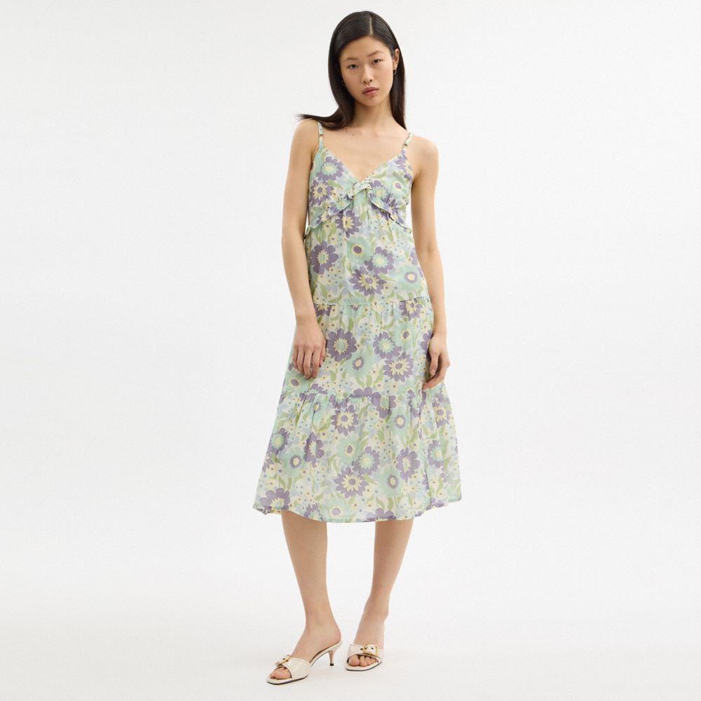 Coach Cotton Voile Maxi Dress Green Floral