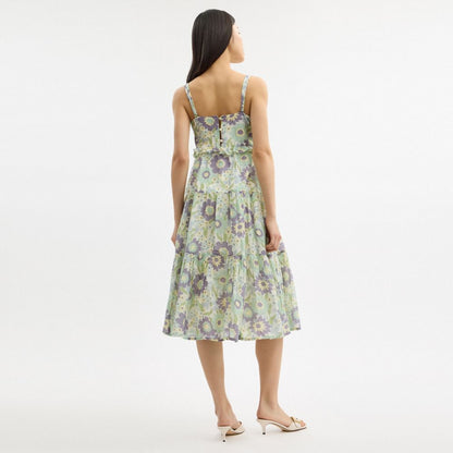 Coach Cotton Voile Maxi Dress Green Floral