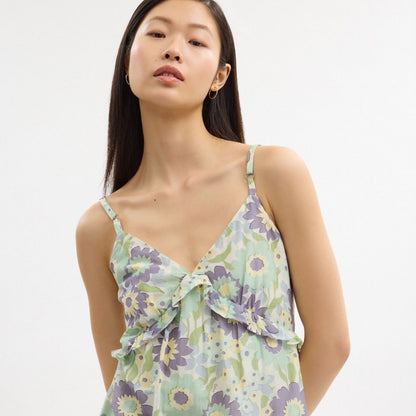 Coach Cotton Voile Maxi Dress Green Floral