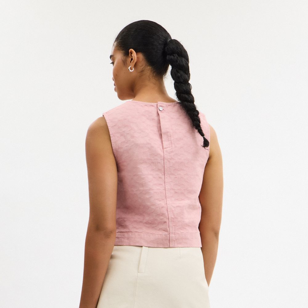 Coach Signature Denim Sleeveless Top Pink