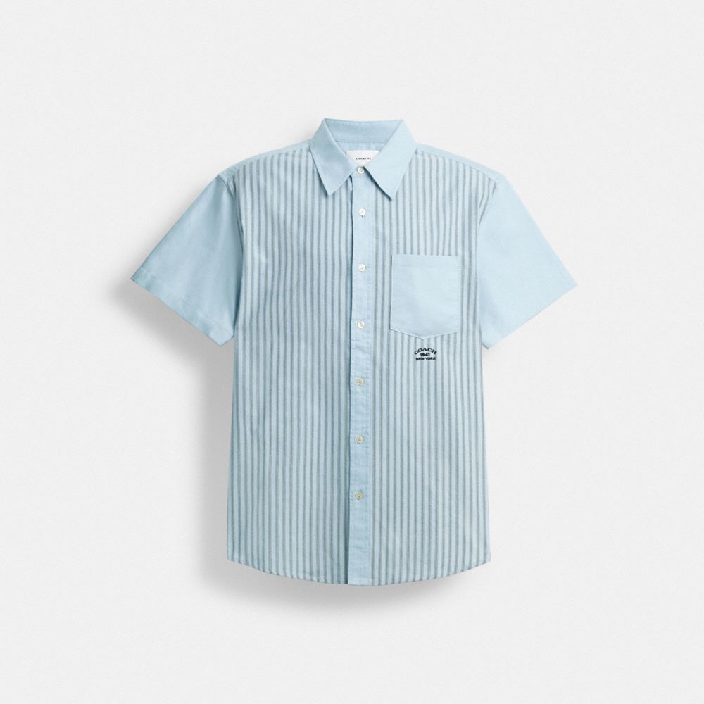 Coach Striped Mixed Media Oxford Shirt Blue Blue Multi