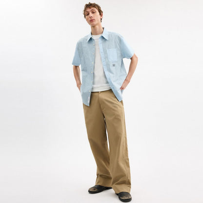 Coach Striped Mixed Media Oxford Shirt Blue Blue Multi