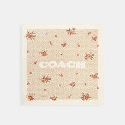 Coach Signature Spring Blossom Print Silk Square Scarf Sand Pink