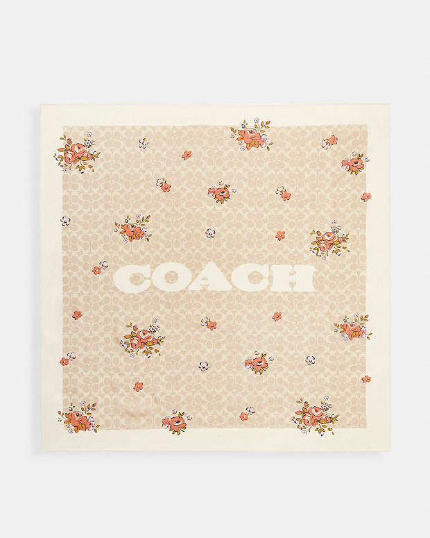 Signature Spring Blossom Print Silk Square Scarf Sand-Pink Sand-Pink