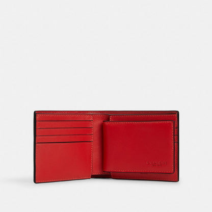 3 In 1 Wallet With Whipstitch Smooth Leather-Sport Red-Chalk Smooth Leather-Sport Red-Chalk