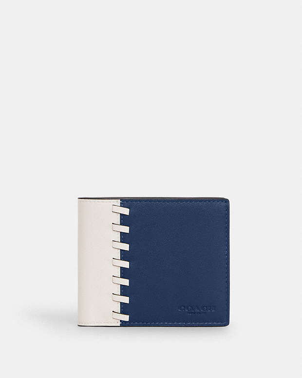 3 In 1 Wallet With Whipstitch Smooth Leather-Deep Blue - Chalk Smooth Leather-Deep Blue - Chalk